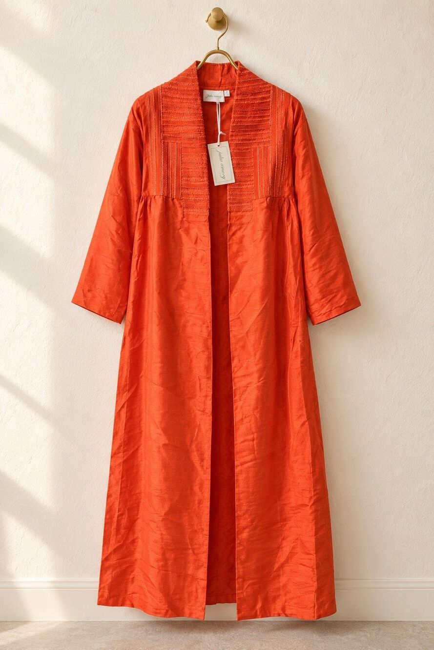 NWT Julia Amory Beaded Dupioni Silk Duster Coat Coral Orange XS, $428 F25 - Picture 3 of 11